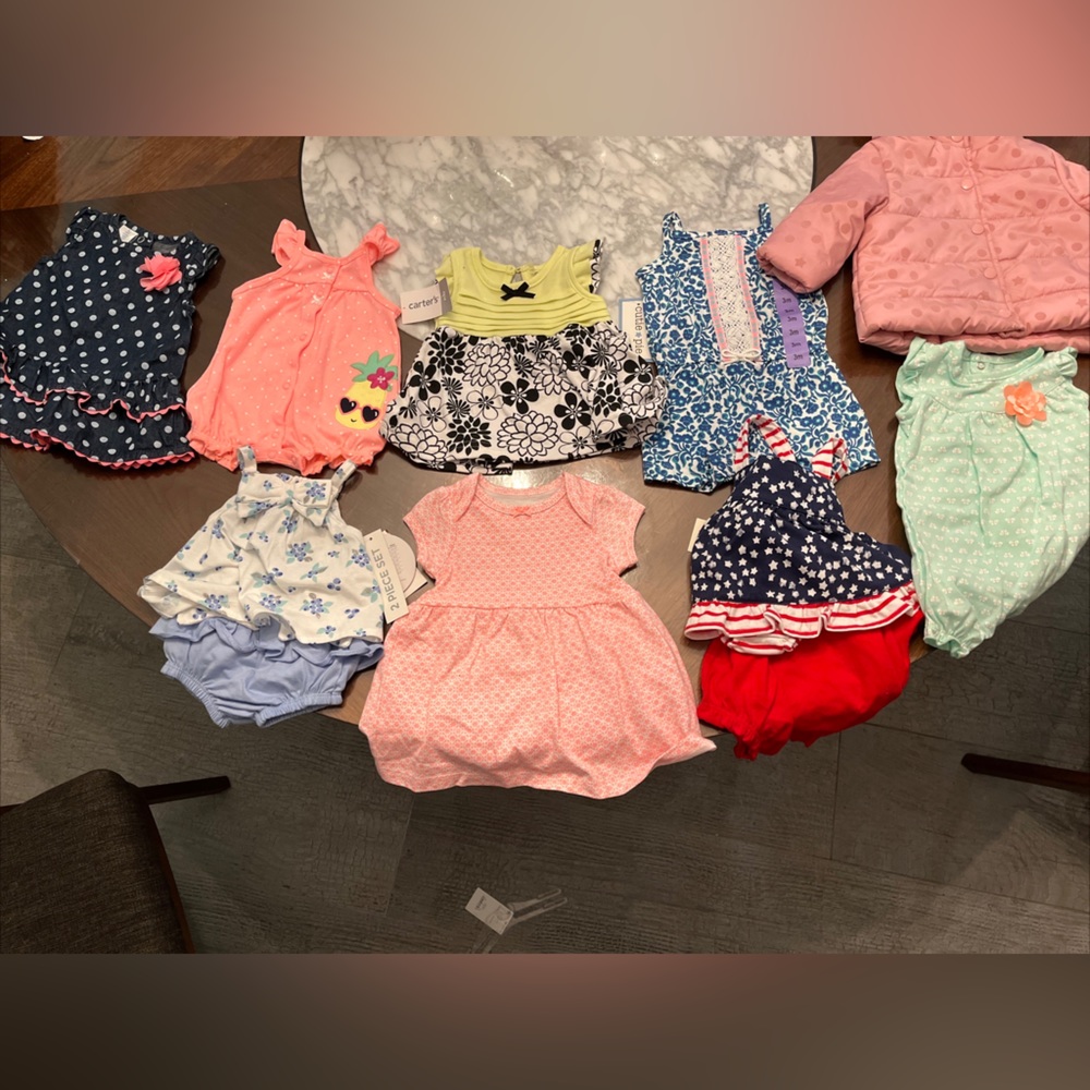 Carter’s baby girl clothes 0 to 3 months new with tags lot of 9